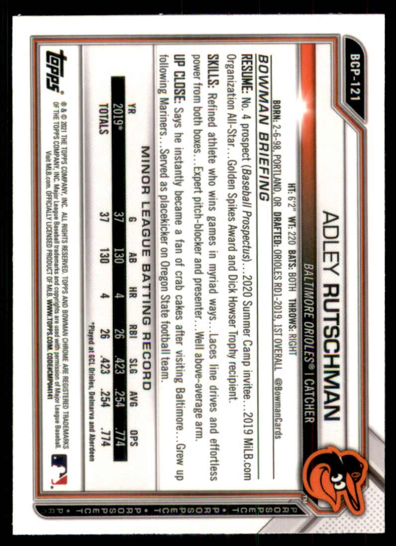 2021 Bowman Chrome Prospects Atomic Refractors #BCP121 Adley Rutschman