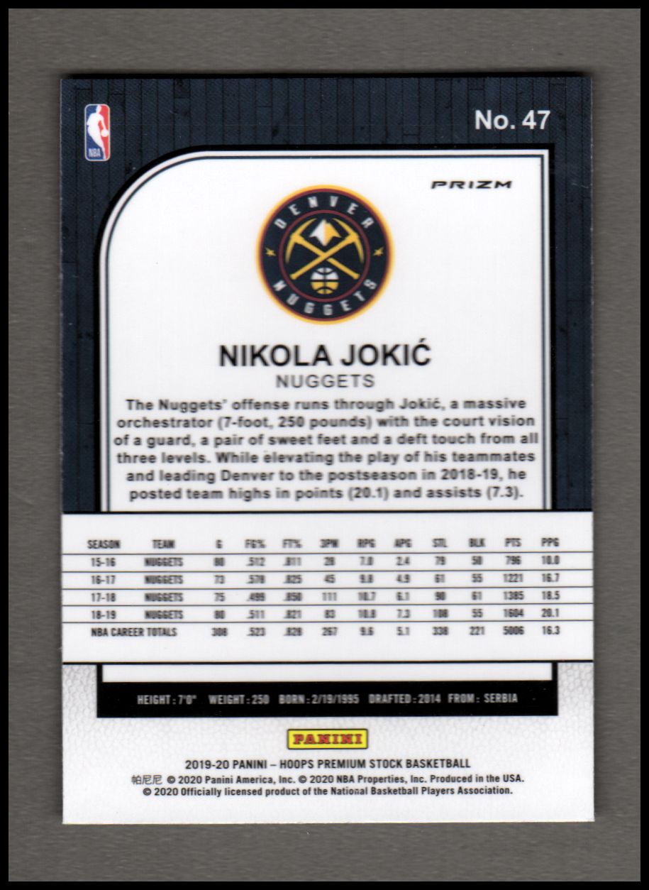 2019-20 Hoops Premium Stock Prizms Red Flash #47 Nikola Jokic back image