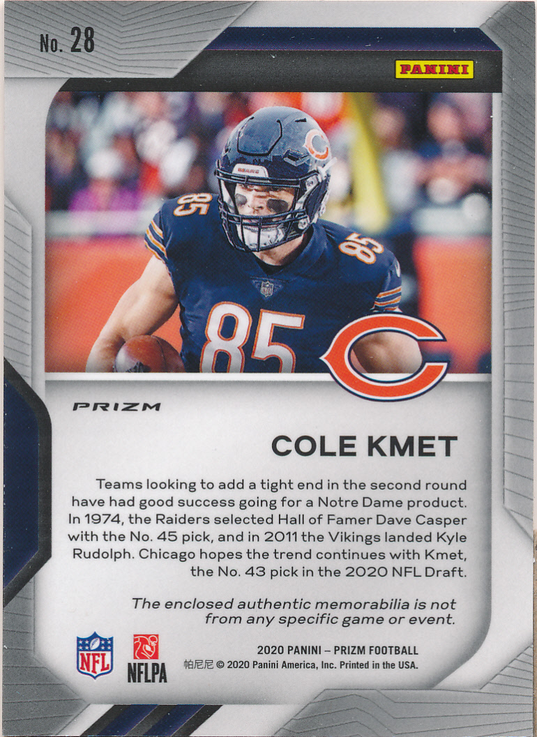 2020 Panini Prizm Premier Jerseys Pink #28 Cole Kmet