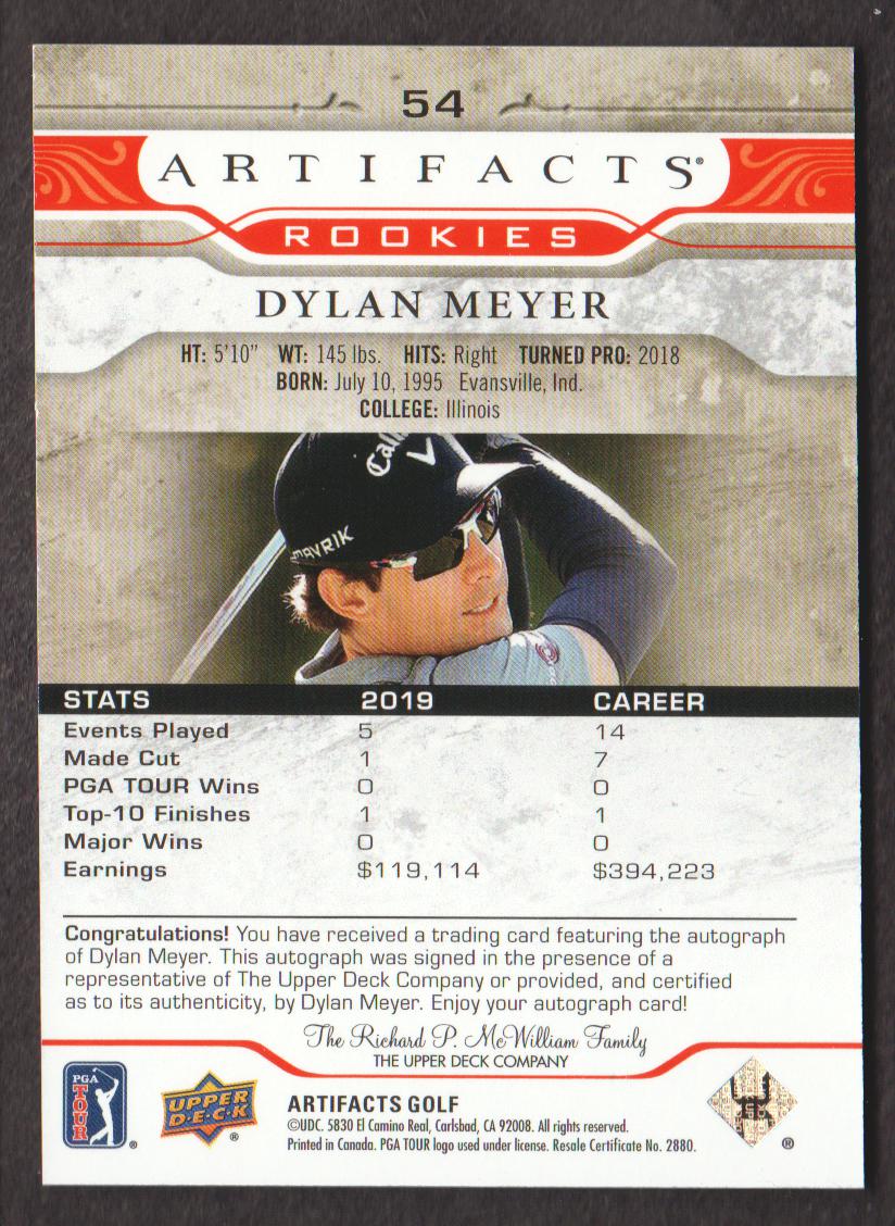 2021 Artifacts Autographs Red #54 Dylan Meyer back image