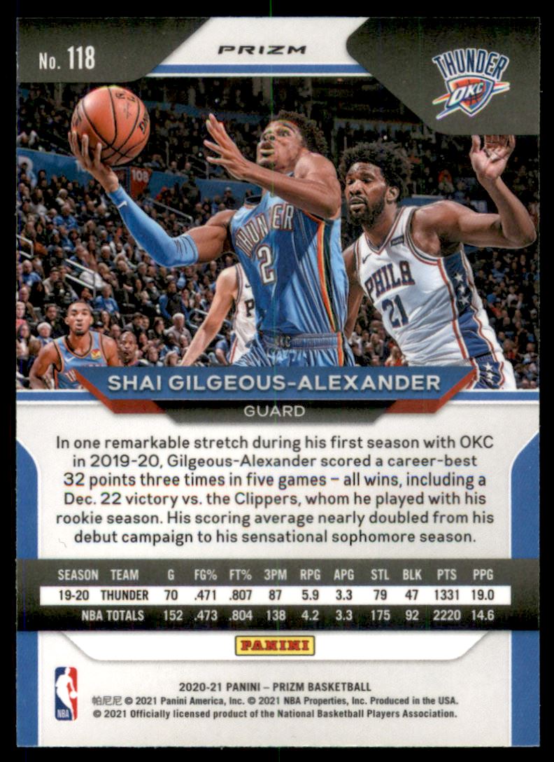 2020-21 Panini Prizm Prizms Orange Ice #118 Shai Gilgeous-Alexander