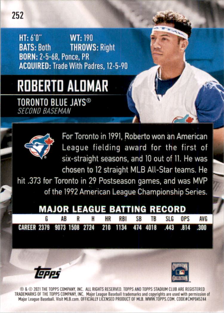 2021 Stadium Club #252 Roberto Alomar