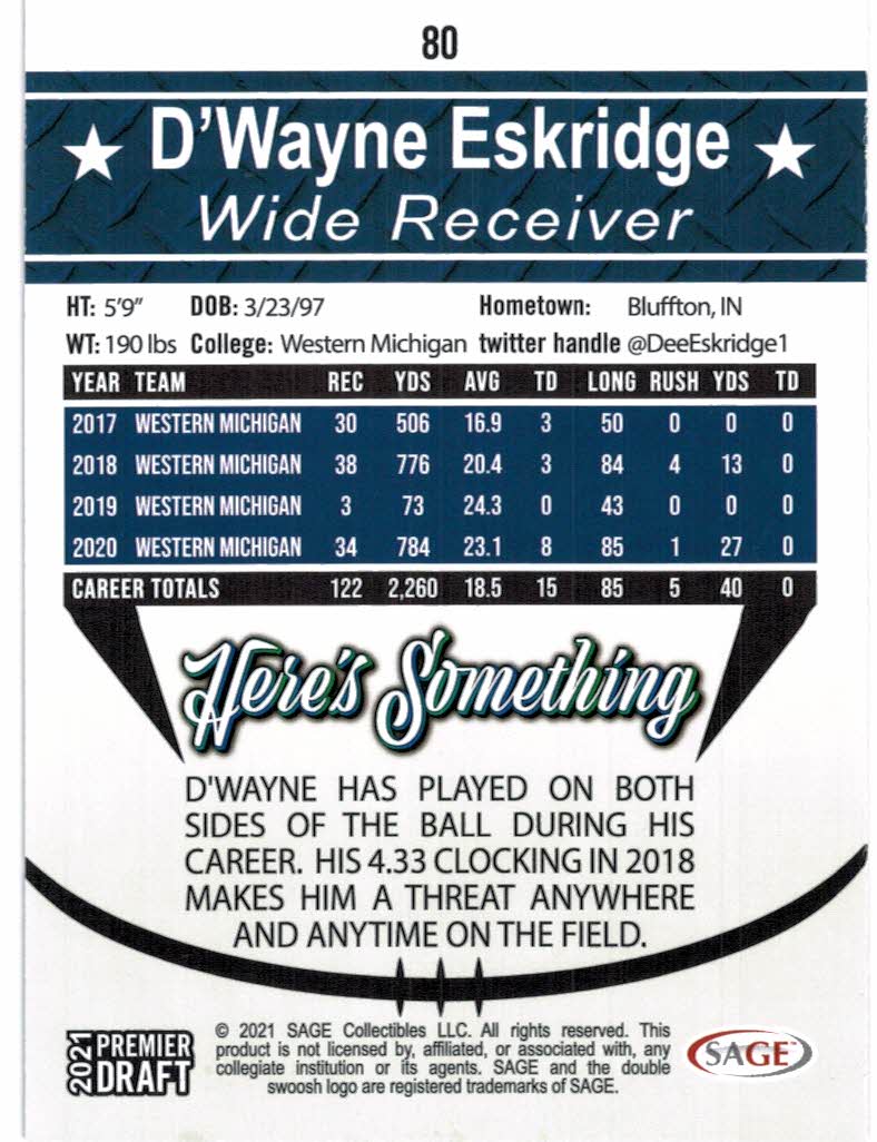 2021 SAGE HIT 80 D'Wayne Eskridge NMMT