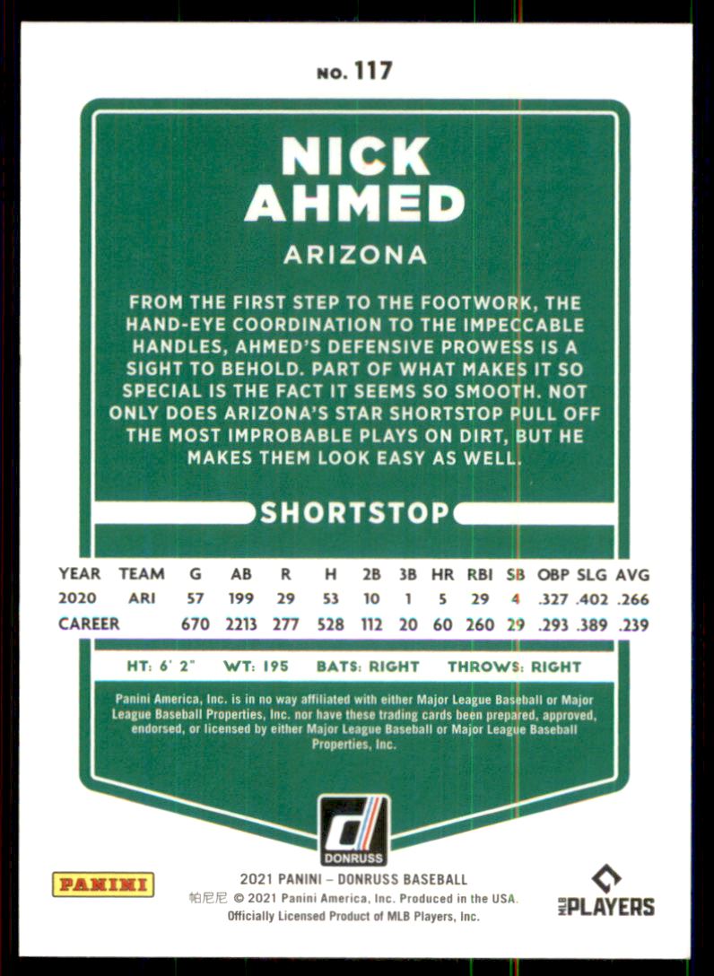 2021 Donruss Red #117 Nick Ahmed back image