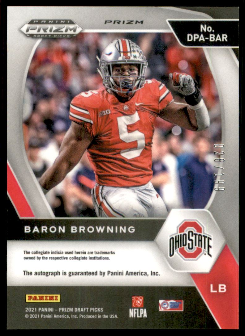 BARON BROWNING(DENVER BRONCOS) 2021 PANINI-SCORE ROOKIE FOOTBALL CARD