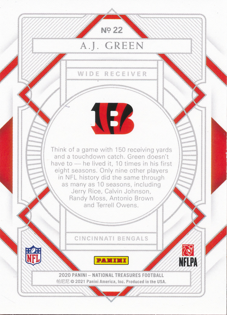2020 Panini National Treasures Purple #22 A.J. Green