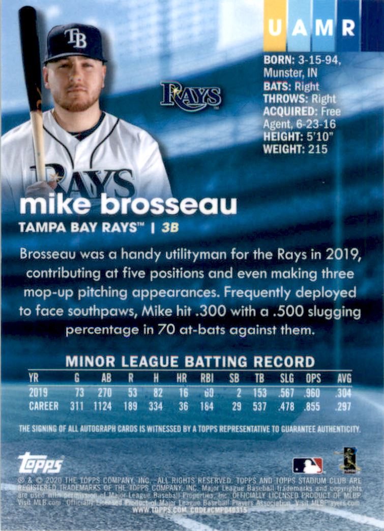 2020 Stadium Club Chrome Autographs #UAMR Mike Brosseau
