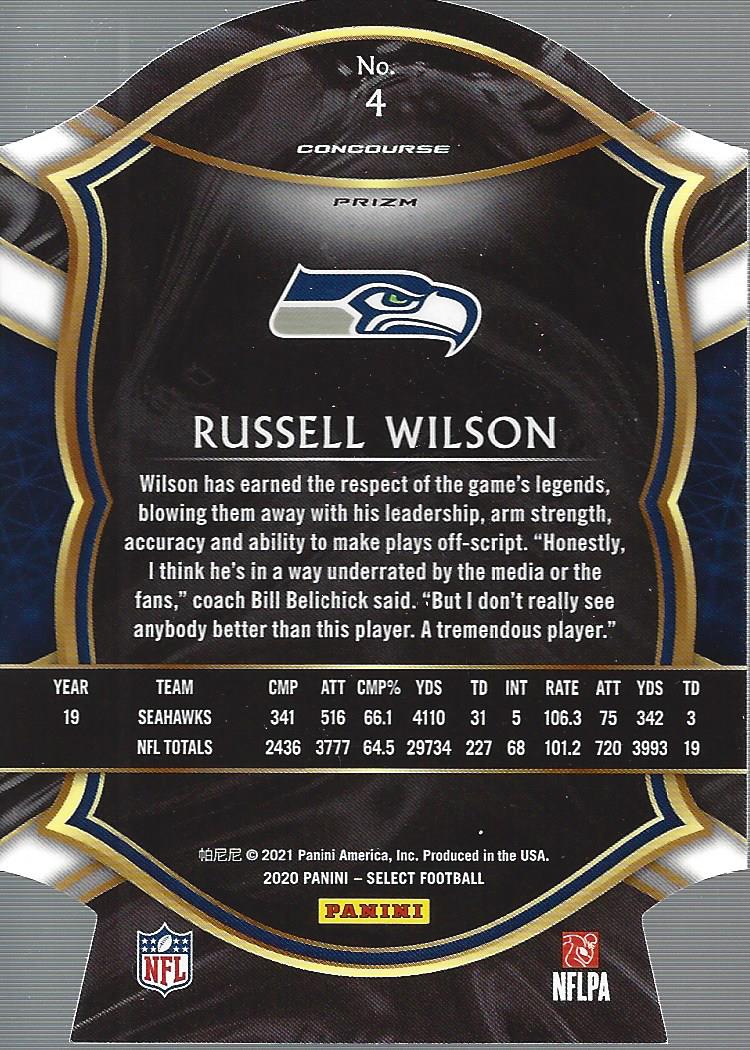 2020 Select Prizm Blue Die Cut #4 Russell Wilson - NM-MT