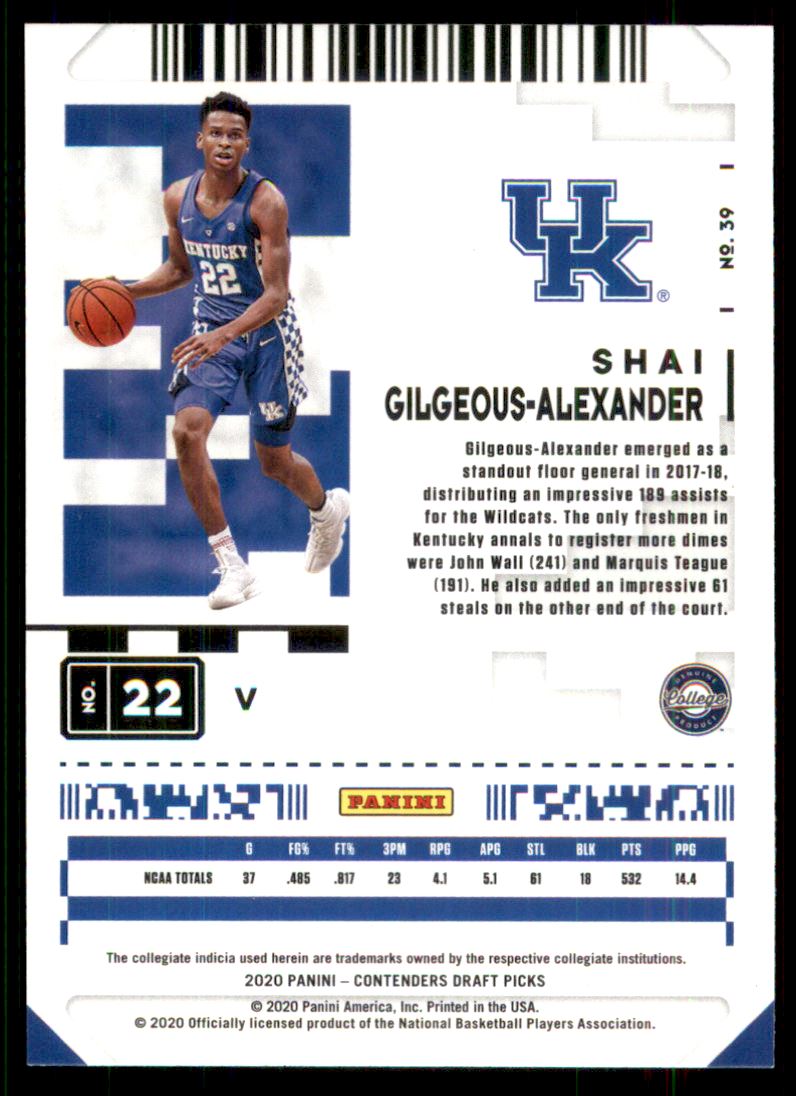 2020-21 Panini Contenders Draft Picks Variations Game Ticket Purple #39 Shai Gilgeous-Alexander