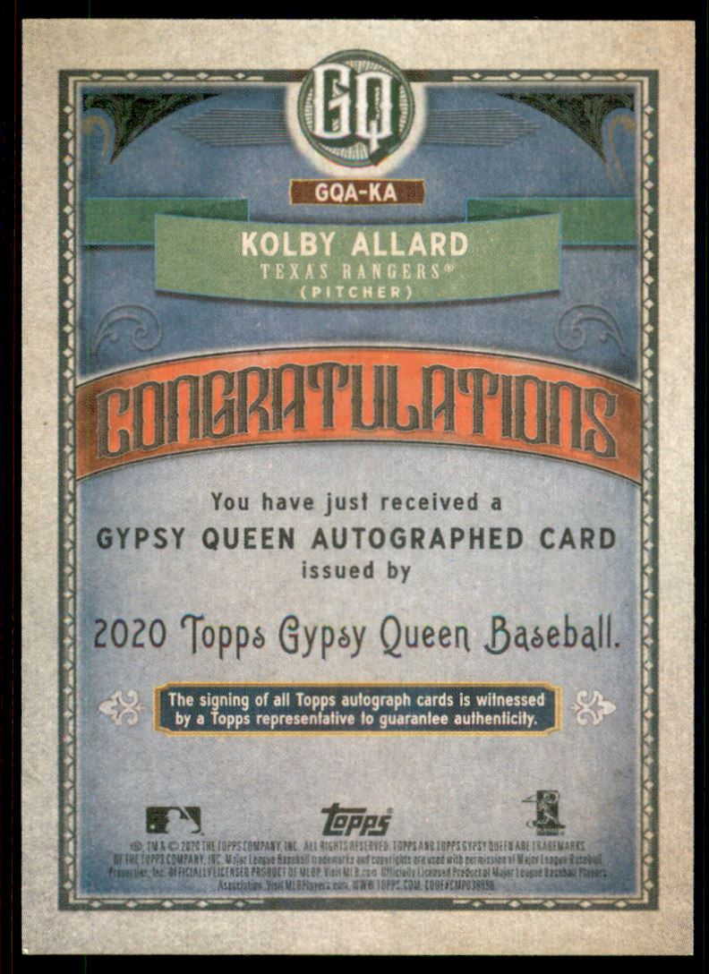 2020 Topps Gypsy Queen Autographs #GQAKA Kolby Allard
