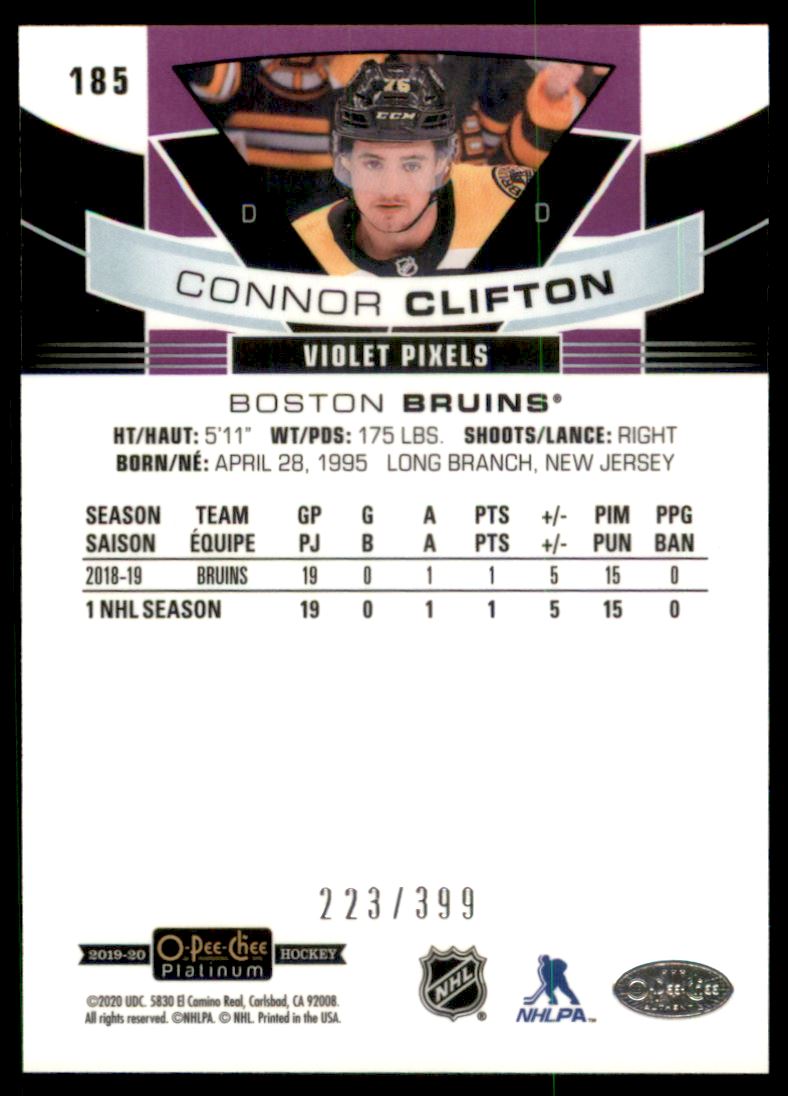 2019-20 O-Pee-Chee Platinum Violet Pixels #185 Connor Clifton