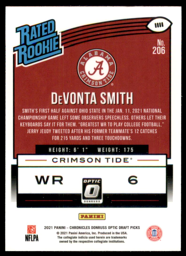 2021 Panini Chronicles Draft Picks Donruss Optic Rated Rookies #206 DeVonta Smith