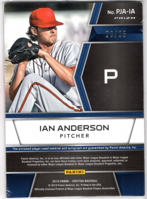 2019 Panini Spectra Prospect Jersey Autographs Neon Pink #9 Ian Anderson/25 back image