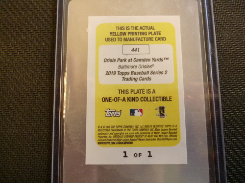 2019 Topps Printing Plates Yellow #441 Oriole Park at Camden Yards back image