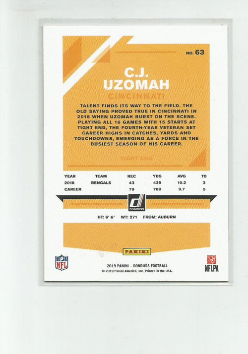 2020 Panini Prizm #50 CJ Uzomah Cincinnati Bengals Football Card