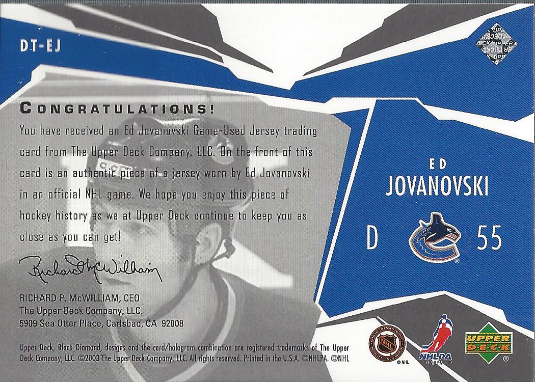 2003-04 Black Diamond Threads #DTEJ Ed Jovanovski back image