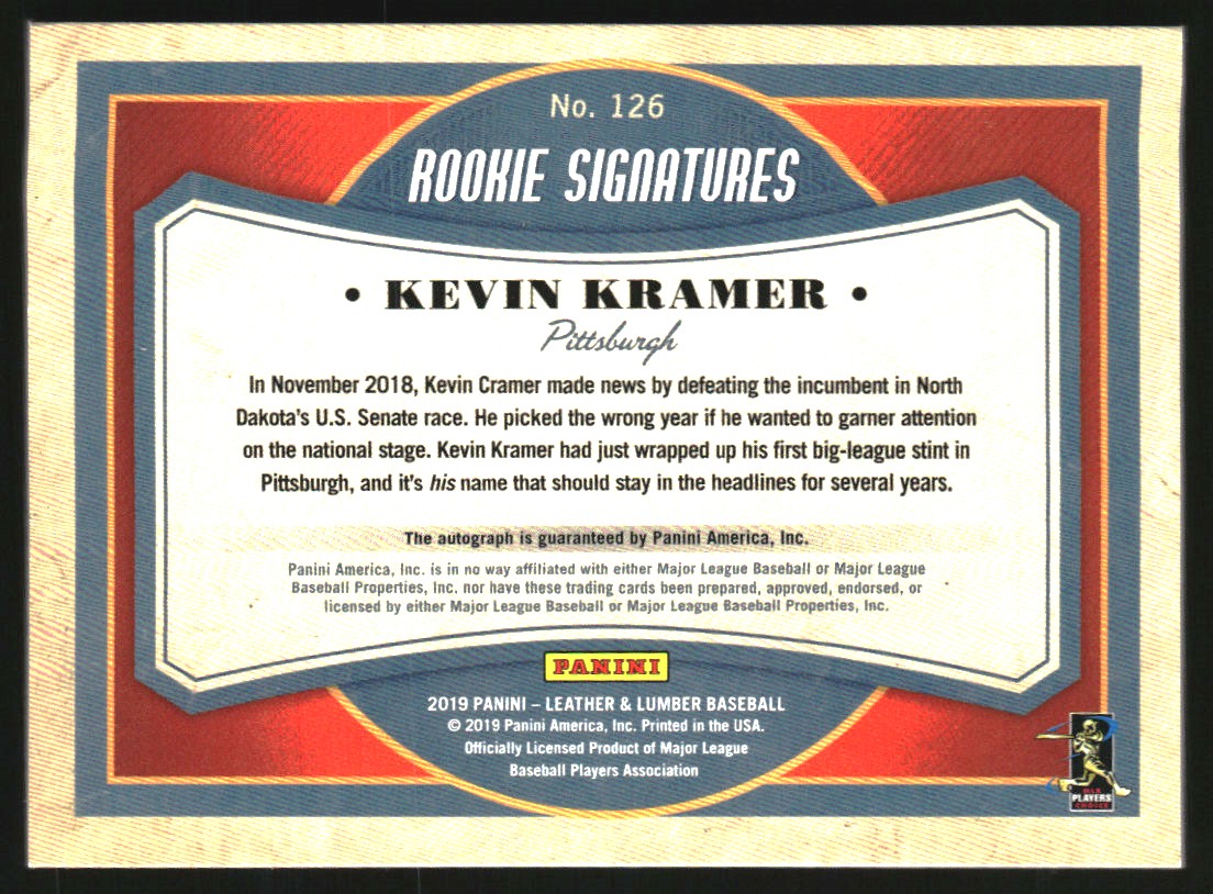 2019 Panini Leather and Lumber Rookie Baseball Signatures Black #126 Kevin Kramer/125