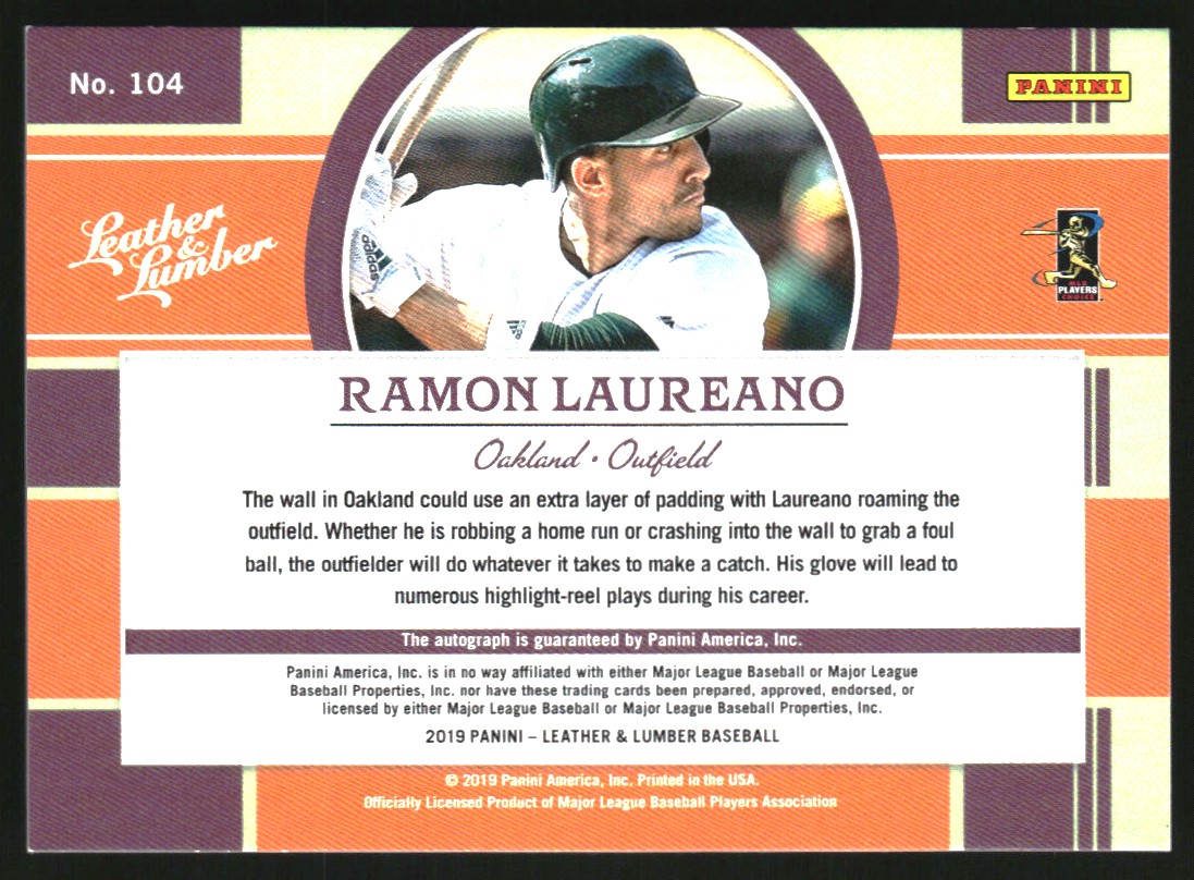 2019 Panini Leather and Lumber Rookie Leather Signatures #104 Ramon Laureano/149