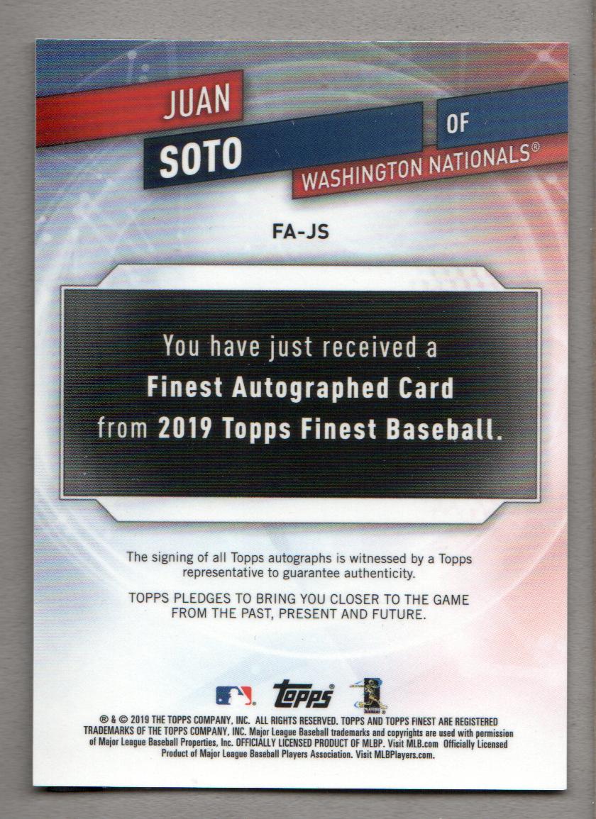2019 Finest Autographs #FAJS Juan Soto back image
