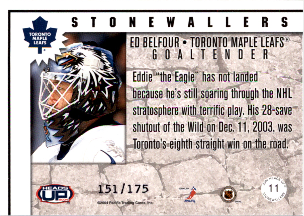 2003-04 Pacific Heads Up Stonewallers LTD #11 Ed Belfour back image
