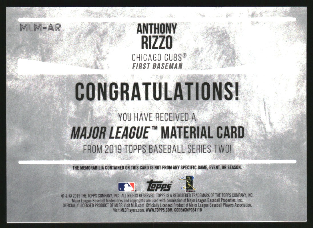 2019 Topps Major League Materials 150th Anniversary #MLMAR Anthony Rizzo S2