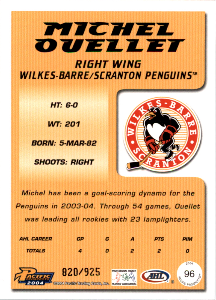 2003-04 Pacific AHL Prospects Gold #96 Michel Ouellet back image