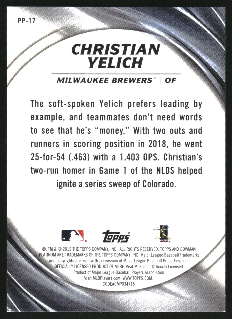 2019 Bowman Platinum Platinum Presence Green #PP17 Christian Yelich