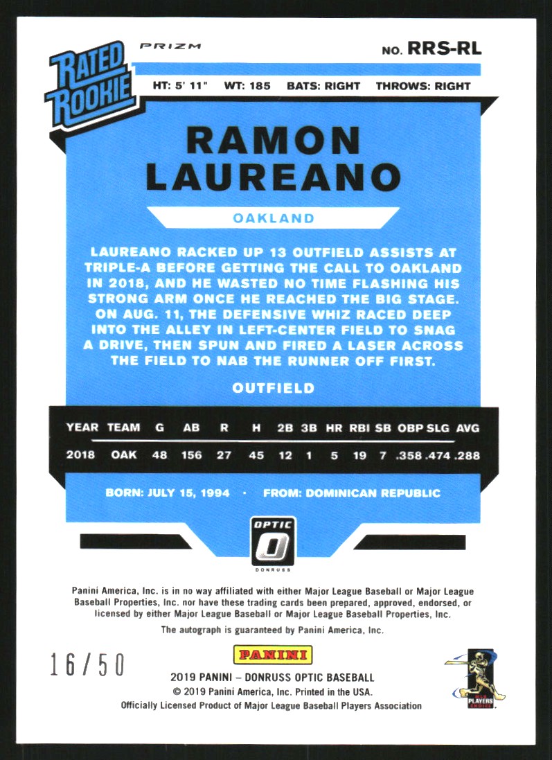 2019 Donruss Optic Rated Rookies Signatures Red #36 Ramon Laureano/50