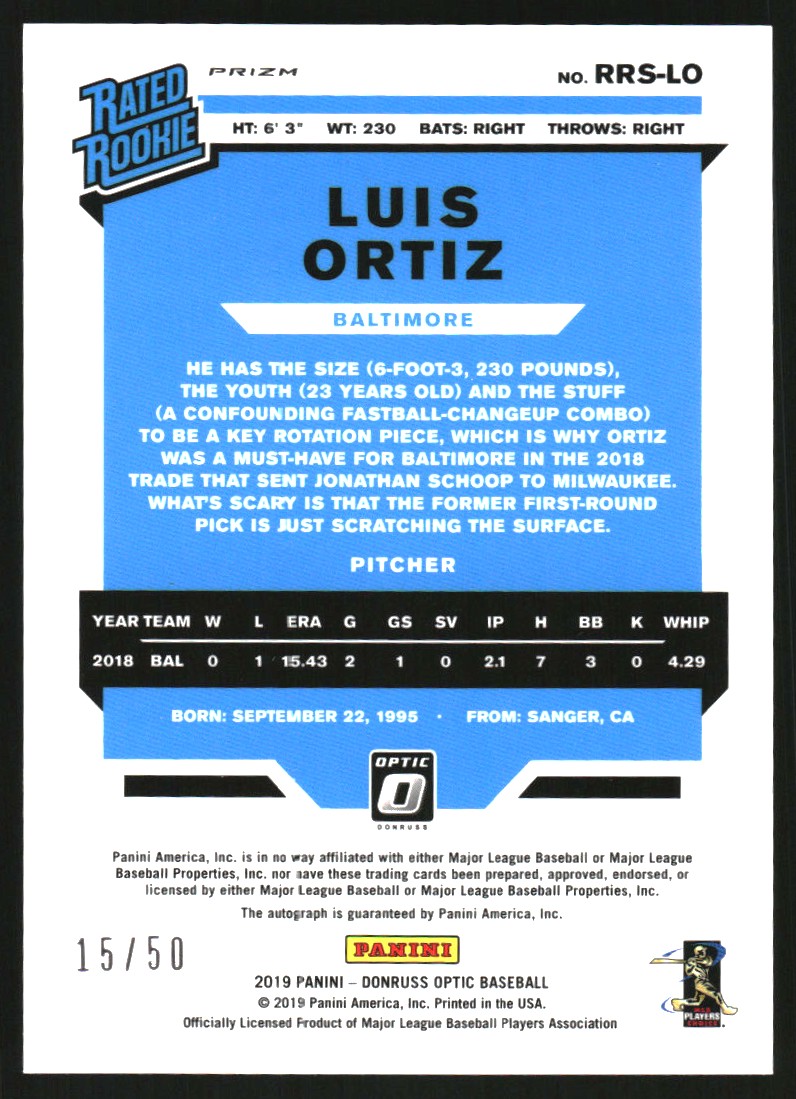 2019 Donruss Optic Rated Rookies Signatures Black #31 Luis Ortiz