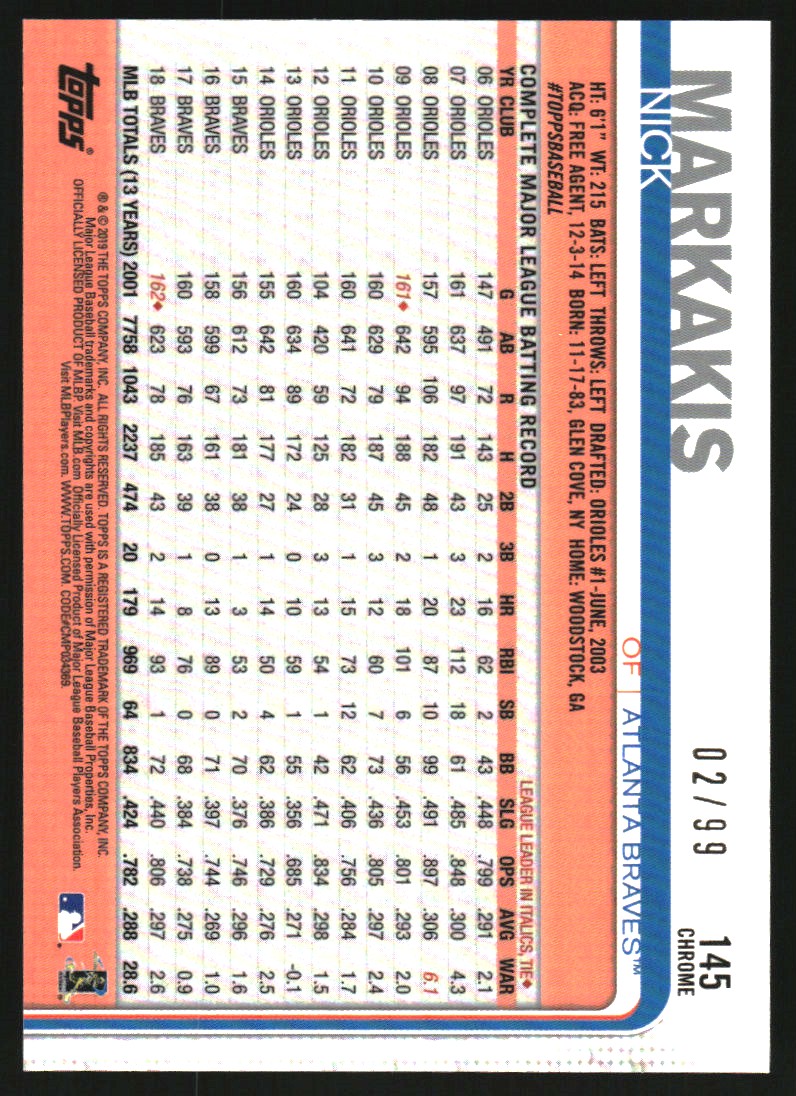 2019 Topps Chrome Green Wave Refractors #145 Nick Markakis
