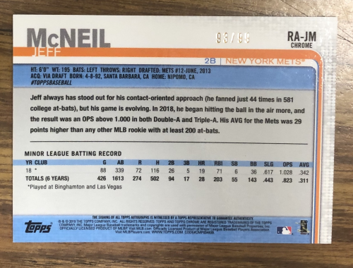 2019 Bowman #90 Jeff McNeil Rookie RC Baseball Card