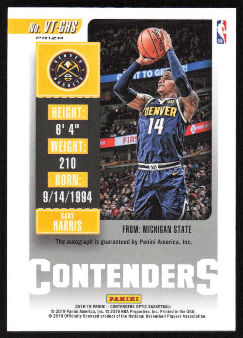 2018-19 Panini Contenders Optic Veteran Ticket Autographs #29 Gary Harris