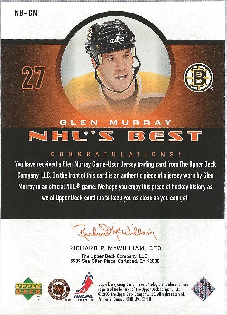 2003-04 Upper Deck NHL's Best #NBGM Glen Murray back image