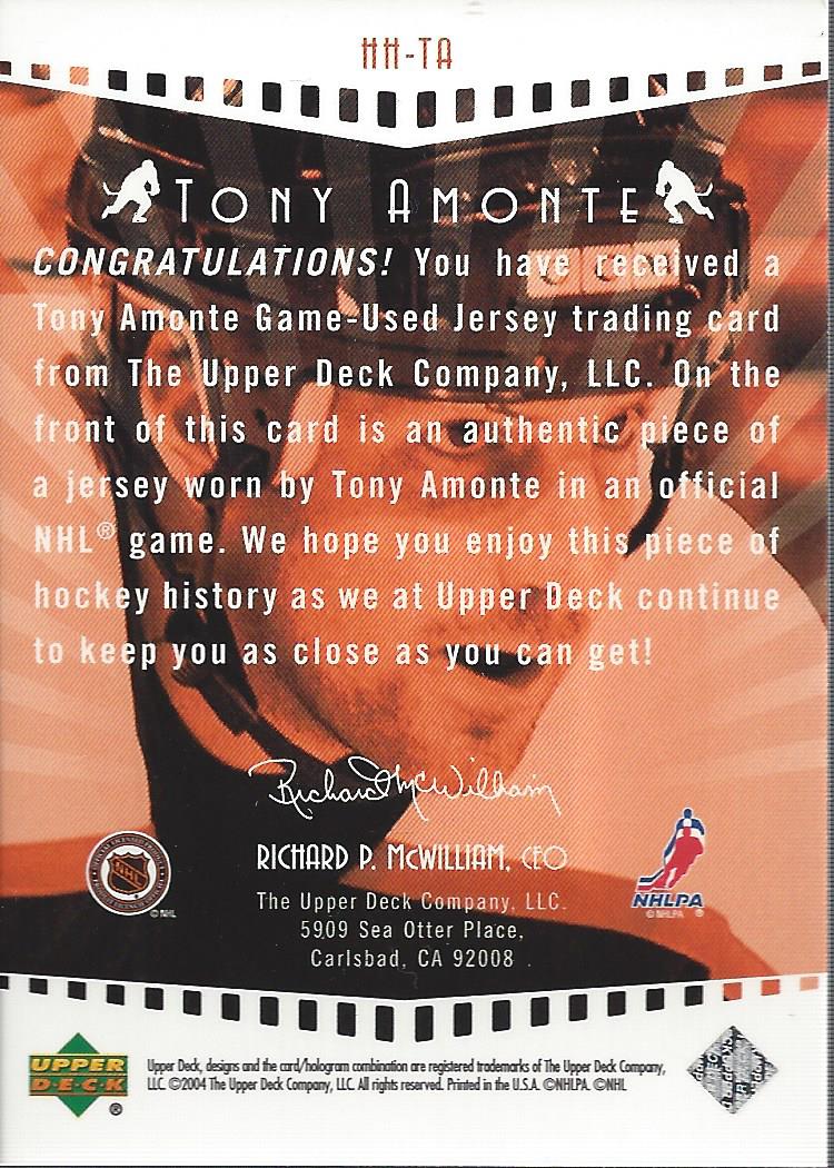 2003-04 Upper Deck Highlight Heroes Jerseys #HHTA Tony Amonte back image