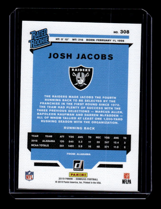 2019 Donruss The Elite Series Rookies #8 Josh Jacobs - NM-MT - Burbank  Sportscards