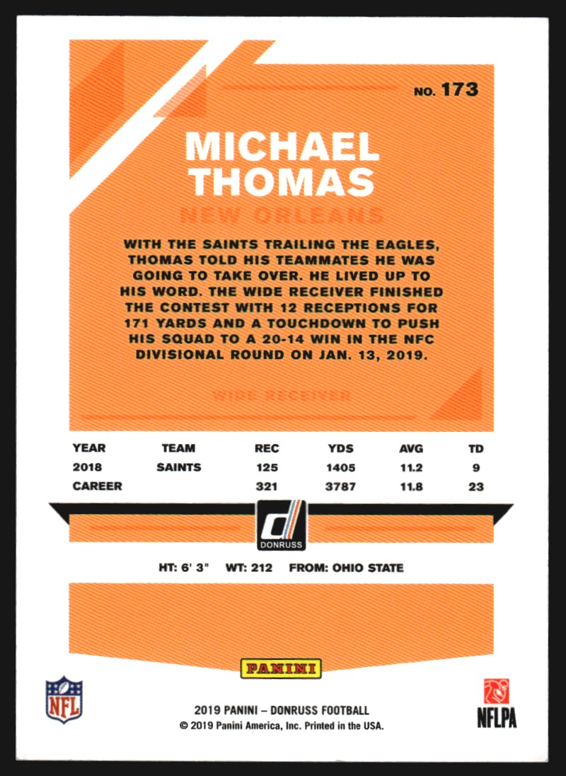 2019 Donruss Season Stat Line #173A Michael Thomas/125