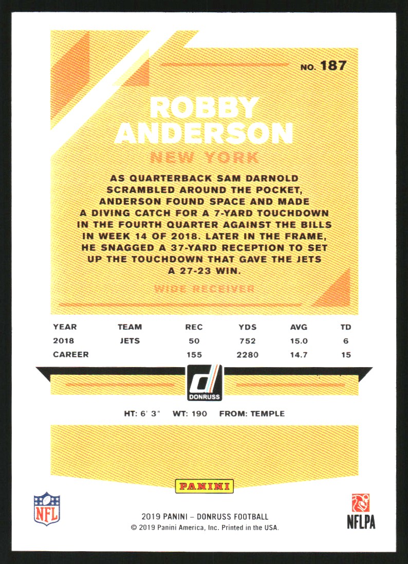 2019 Donruss Season Stat Line #187 Robby Anderson/50