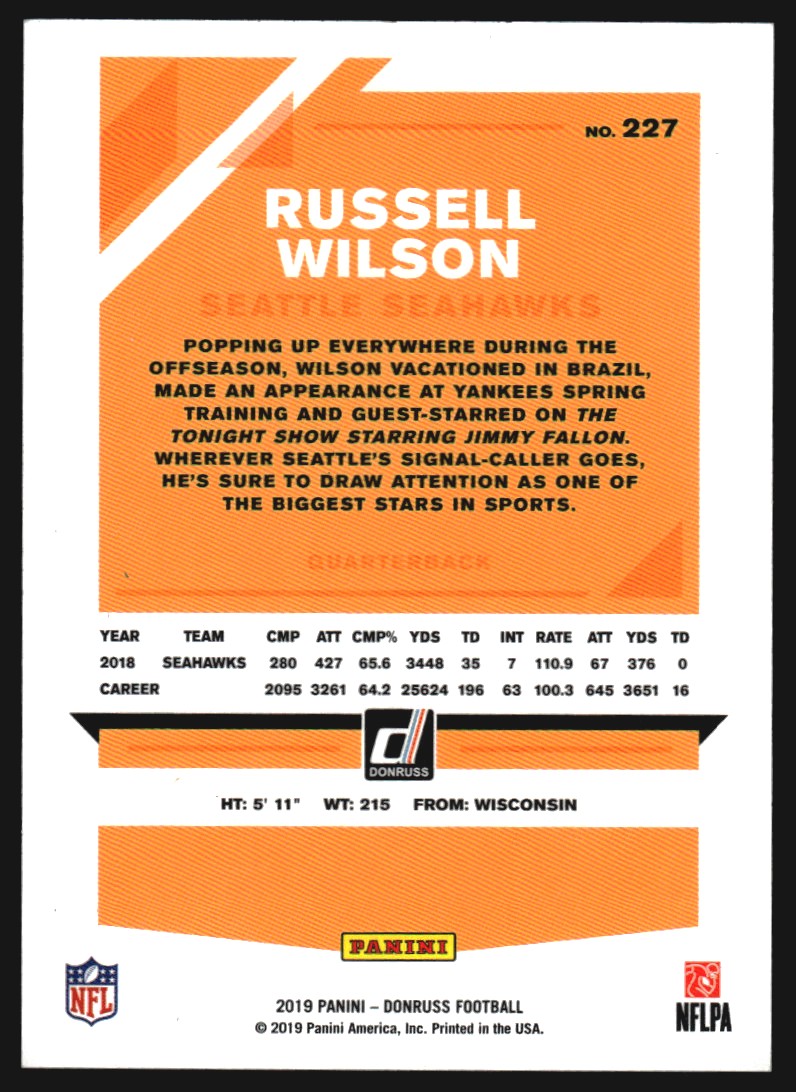 2019 Donruss Season Stat Line #227A Russell Wilson/110