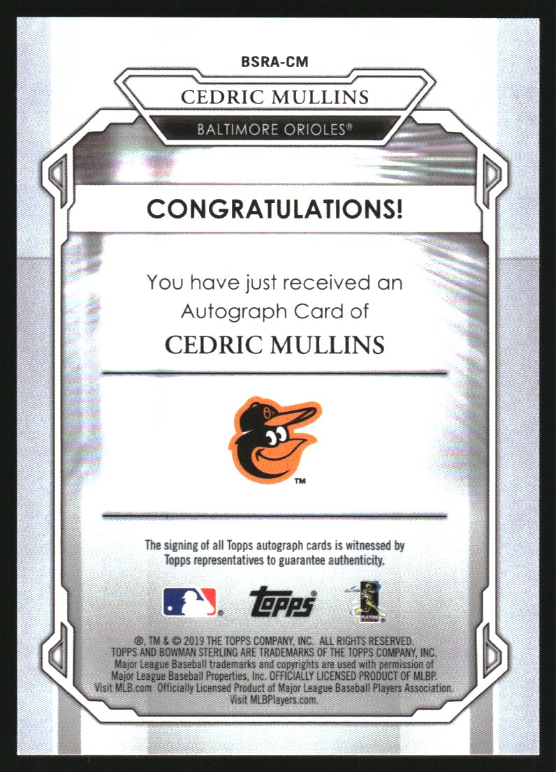 2019 Bowman Sterling Rookie Autographs #BSRACM Cedric Mullins