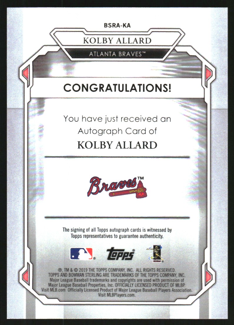 2019 Bowman Sterling Rookie Autographs Wave Refractors #BSRAKA Kolby Allard