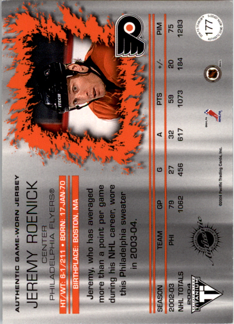 2003-04 Titanium #177 Jeremy Roenick JSY back image