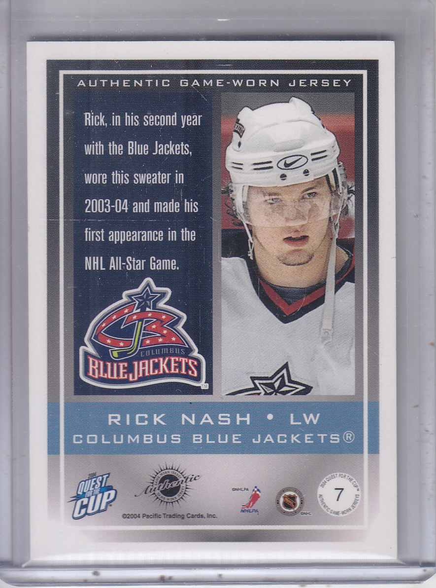 2003-04 Pacific Quest for the Cup Jerseys #7 Rick Nash back image
