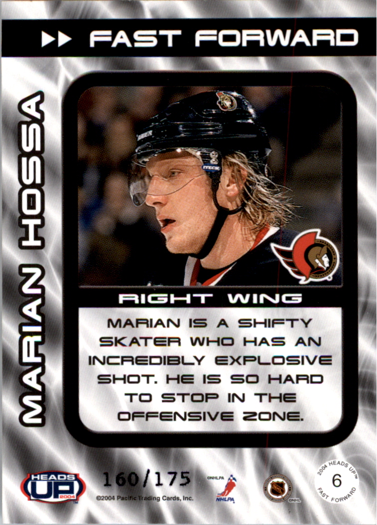 2003-04 Pacific Heads Up Fast Forwards LTD #6 Marian Hossa back image