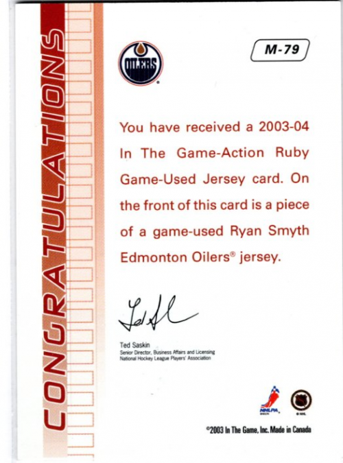 2003-04 ITG Action Jerseys #M79 Ryan Smyth back image