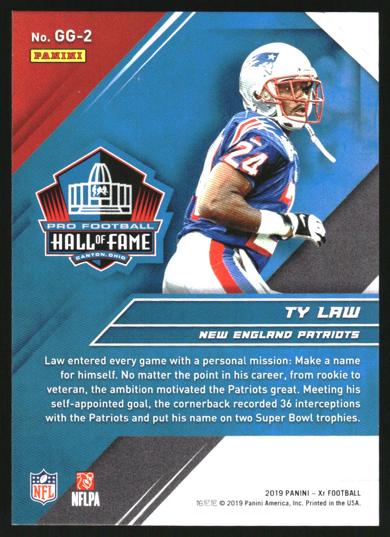 2019 Panini XR Gilded Greats Blue #2 Ty Law