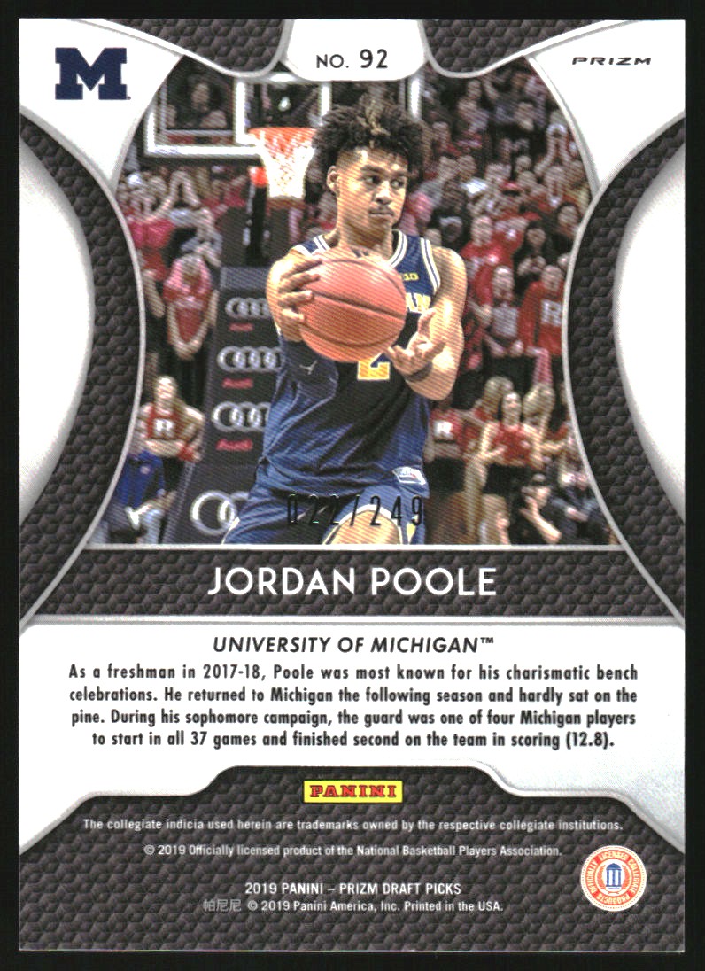 2019-20 Panini Prizm Draft Picks Prizms Green and Yellow #92 Jordan Poole
