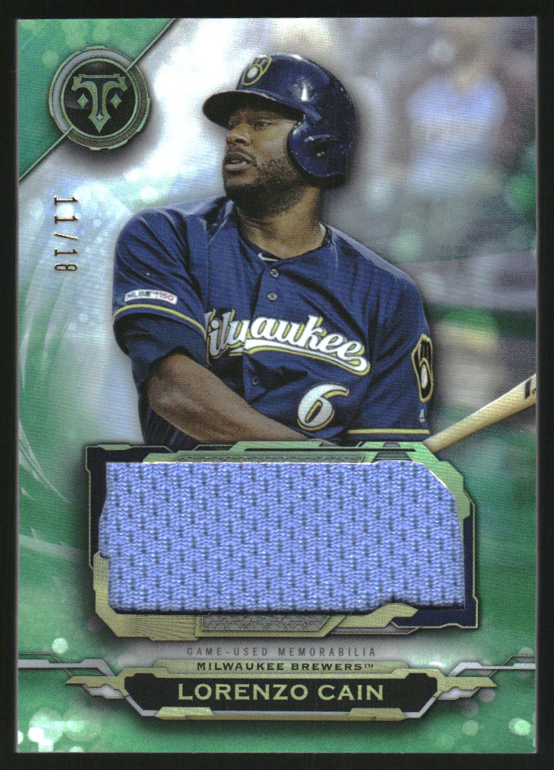 2019 Topps Triple Threads Single Jumbo Relics Emerald #SJRLC1 Lorenzo Cain