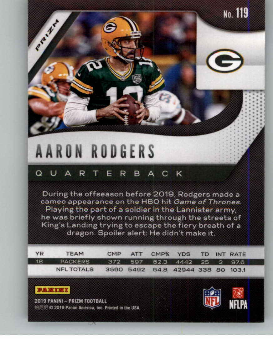 2019 Panini Prizm Prizms Red White and Blue #119 Aaron Rodgers back image