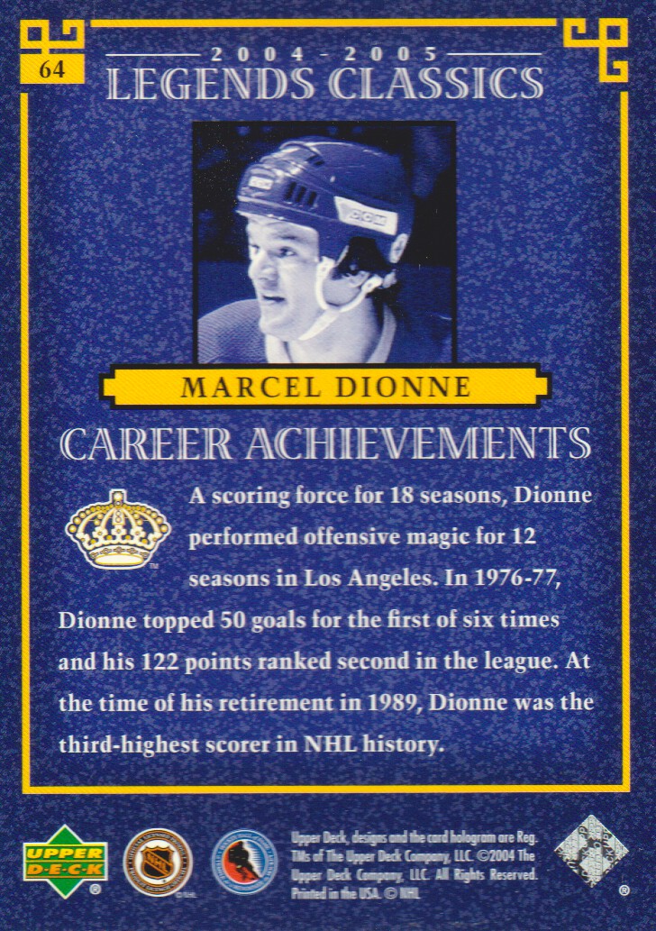 2004-05 UD Legends Classics #64 Marcel Dionne back image