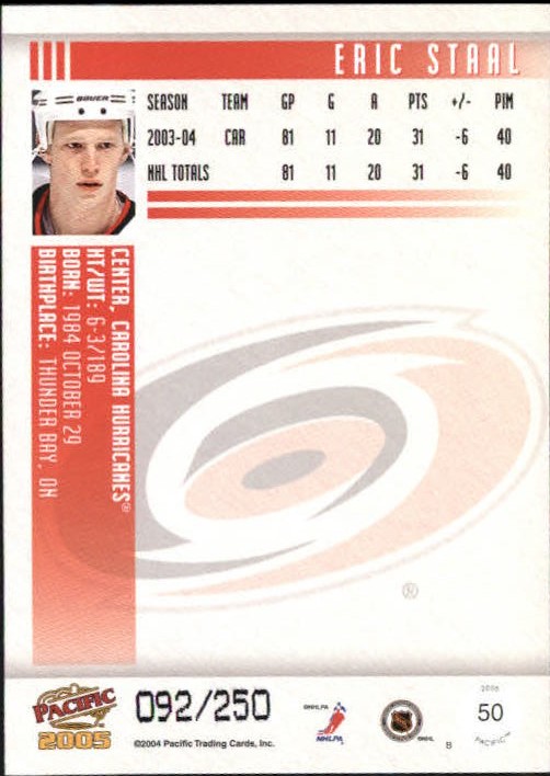 2004-05 Pacific Blue #50 Eric Staal back image